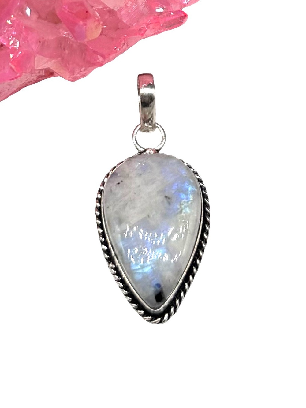 Rainbow Moonstone Necklace Pendant 925 Sterling Silver Overlay